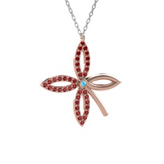 Akuamarin ve garnet 8 ayar rose altın kolye (40 cm beyaz altın rolo zincir)