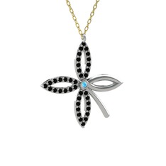 Taşlı Yonca Kolye - Akuamarin ve siyah zirkon 18 ayar beyaz altın kolye (40 cm gümüş rolo zincir) #1gsq4sp