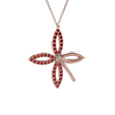 Taşlı Yonca Kolye - Beyaz zirkon ve garnet 18 ayar rose altın kolye (40 cm rose altın rolo zincir) #1h44vua