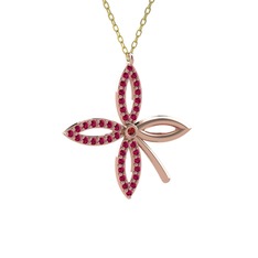 Taşlı Yonca Kolye - Garnet ve rodolit garnet 18 ayar rose altın kolye (40 cm altın rolo zincir) #1hjceev
