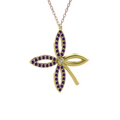 Taşlı Yonca Kolye - Swarovski ve ametist 18 ayar altın kolye (40 cm gümüş rolo zincir) #1hodmp