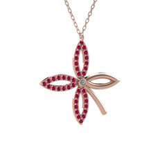 Pırlanta ve rodolit garnet 8 ayar rose altın kolye (0.015 karat, 40 cm gümüş rolo zincir)