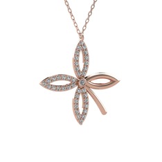 Taşlı Yonca Kolye - Pırlanta ve swarovski 8 ayar rose altın kolye (0.015 karat, 40 cm rose altın rolo zincir) #1i86wn2