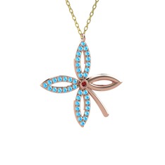 Taşlı Yonca Kolye - Garnet ve akuamarin 14 ayar rose altın kolye (40 cm altın rolo zincir) #1i96q0d