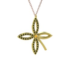 Taşlı Yonca Kolye - Sitrin ve peridot 8 ayar altın kolye (40 cm rose altın rolo zincir) #1jj9glw