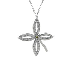 Taşlı Yonca Kolye - Peridot ve swarovski 8 ayar beyaz altın kolye (40 cm beyaz altın rolo zincir) #1jliihc