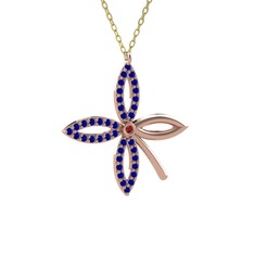 Taşlı Yonca Kolye - Garnet ve lab safir 14 ayar rose altın kolye (40 cm altın rolo zincir) #1kvj00y
