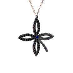 Taşlı Yonca Kolye - Lab safir ve siyah zirkon 925 ayar siyah rodyum kaplama gümüş kolye (40 cm rose altın rolo zincir) #1l74ek8