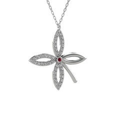 Taşlı Yonca Kolye - Kök yakut ve swarovski 925 ayar gümüş kolye (40 cm gümüş rolo zincir) #1lmr54p