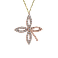Pırlanta ve swarovski 14 ayar rose altın kolye (0.015 karat, 40 cm altın rolo zincir)