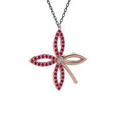 Taşlı Yonca Kolye - Swarovski ve rodolit garnet 18 ayar rose altın kolye (40 cm gümüş rolo zincir) #1ocgeeg