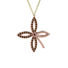 Kök yakut ve dumanlı kuvars 8 ayar rose altın kolye (40 cm altın rolo zincir)