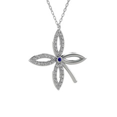 Taşlı Yonca Kolye - Lab safir ve swarovski 8 ayar beyaz altın kolye (40 cm beyaz altın rolo zincir) #1p48ya1