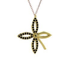 Taşlı Yonca Kolye - Peridot ve siyah zirkon 18 ayar altın kolye (40 cm rose altın rolo zincir) #1p66bbm
