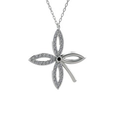 Taşlı Yonca Kolye - Siyah zirkon ve pırlanta 18 ayar beyaz altın kolye (0.429 karat, 40 cm beyaz altın rolo zincir) #1pqo2zr