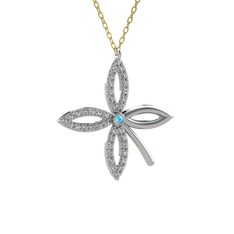 Taşlı Yonca Kolye - Akuamarin ve swarovski 18 ayar beyaz altın kolye (40 cm altın rolo zincir) #1qgbko4