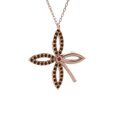 Garnet ve dumanlı kuvars 14 ayar rose altın kolye (40 cm rose altın rolo zincir)