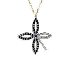 Taşlı Yonca Kolye - Lab safir ve siyah zirkon 14 ayar beyaz altın kolye (40 cm gümüş rolo zincir) #1r51ml4