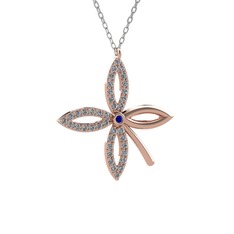 Lab safir ve pırlanta 14 ayar rose altın kolye (0.429 karat, 40 cm beyaz altın rolo zincir)