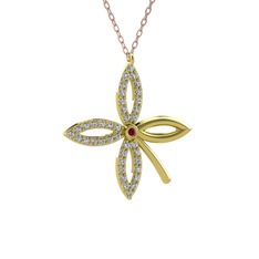 Taşlı Yonca Kolye - Kök yakut ve beyaz zirkon 925 ayar altın kaplama gümüş kolye (40 cm rose altın rolo zincir) #1rxntgj