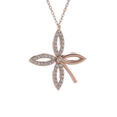 Taşlı Yonca Kolye - Beyaz zirkon ve swarovski 8 ayar rose altın kolye (40 cm rose altın rolo zincir) #1sa19nb
