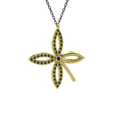Taşlı Yonca Kolye - Lab safir ve peridot 8 ayar altın kolye (40 cm gümüş rolo zincir) #1sejp7o