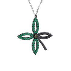 Taşlı Yonca Kolye - Peridot ve kök zümrüt 925 ayar siyah rodyum kaplama gümüş kolye (40 cm beyaz altın rolo zincir) #1smwkos