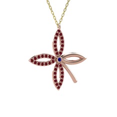 Taşlı Yonca Kolye - Lab safir ve kök yakut 925 ayar rose altın kaplama gümüş kolye (40 cm gümüş rolo zincir) #1sntnyc