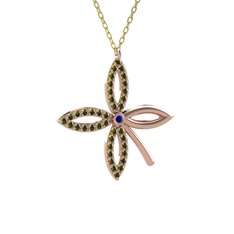 Taşlı Yonca Kolye - Lab safir ve peridot 14 ayar rose altın kolye (40 cm altın rolo zincir) #1soqna2