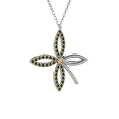 Sitrin ve peridot 8 ayar beyaz altın kolye (40 cm beyaz altın rolo zincir)