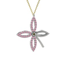 Taşlı Yonca Kolye - Peridot ve pembe kuvars 14 ayar beyaz altın kolye (40 cm altın rolo zincir) #1sy2bct