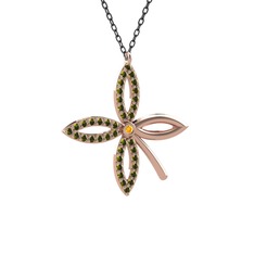 Sitrin ve peridot 14 ayar rose altın kolye (40 cm gümüş rolo zincir)