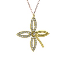 Taşlı Yonca Kolye - Swarovski 8 ayar altın kolye (40 cm gümüş rolo zincir) #1ts3clp