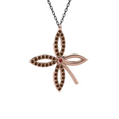 Taşlı Yonca Kolye - Garnet ve dumanlı kuvars 18 ayar rose altın kolye (40 cm gümüş rolo zincir) #1two51f