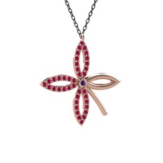 Taşlı Yonca Kolye - Ametist ve rodolit garnet 14 ayar rose altın kolye (40 cm gümüş rolo zincir) #1txg6fr