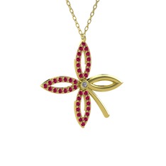 Taşlı Yonca Kolye - Pırlanta ve rodolit garnet 18 ayar altın kolye (0.015 karat, 40 cm altın rolo zincir) #1u89r4r