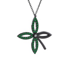 Taşlı Yonca Kolye - Beyaz zirkon ve yeşil kuvars 925 ayar siyah rodyum kaplama gümüş kolye (40 cm gümüş rolo zincir) #1udvia6