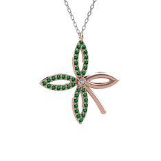 Taşlı Yonca Kolye - Swarovski ve yeşil kuvars 8 ayar rose altın kolye (40 cm beyaz altın rolo zincir) #1uh8360