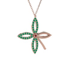 Garnet ve kök zümrüt 925 ayar rose altın kaplama gümüş kolye (40 cm rose altın rolo zincir)