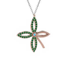 Taşlı Yonca Kolye - Akuamarin ve yeşil kuvars 18 ayar rose altın kolye (40 cm beyaz altın rolo zincir) #1uq39t6