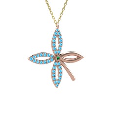 Taşlı Yonca Kolye - Yeşil kuvars ve akuamarin 925 ayar rose altın kaplama gümüş kolye (40 cm gümüş rolo zincir) #1w9iwdk