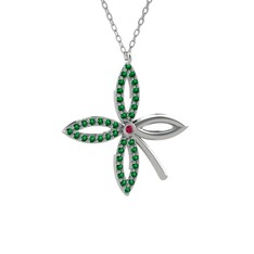 Rodolit garnet ve yeşil kuvars 8 ayar beyaz altın kolye (40 cm beyaz altın rolo zincir)