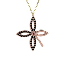 Kök yakut ve siyah zirkon 8 ayar rose altın kolye (40 cm altın rolo zincir)