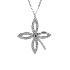 Taşlı Yonca Kolye - Ametist ve swarovski 14 ayar beyaz altın kolye (40 cm beyaz altın rolo zincir) #1ykfb17