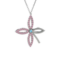 Taşlı Yonca Kolye - Akuamarin ve pembe kuvars 14 ayar beyaz altın kolye (40 cm beyaz altın rolo zincir) #1yzjiq1