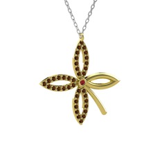 Garnet ve dumanlı kuvars 18 ayar altın kolye (40 cm beyaz altın rolo zincir)