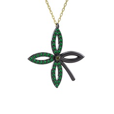 Taşlı Yonca Kolye - Peridot ve yeşil kuvars 925 ayar siyah rodyum kaplama gümüş kolye (40 cm altın rolo zincir) #2bi5ma