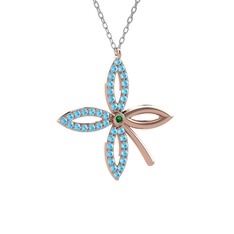 Taşlı Yonca Kolye - Yeşil kuvars ve akuamarin 8 ayar rose altın kolye (40 cm beyaz altın rolo zincir) #2zi5rq