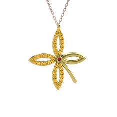 Garnet ve sitrin 925 ayar altın kaplama gümüş kolye (40 cm rose altın rolo zincir)