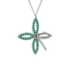Taşlı Yonca Kolye - Peridot ve kök zümrüt 8 ayar beyaz altın kolye (40 cm beyaz altın rolo zincir) #3l1xum